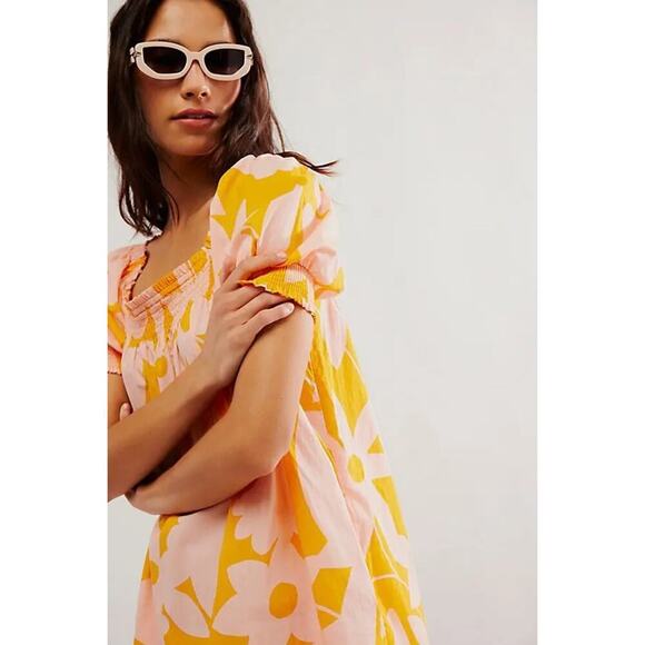 Free People Mila Floral Printed Mini Dress in Tangerine Combo Size Large New - Picture 3 of 10